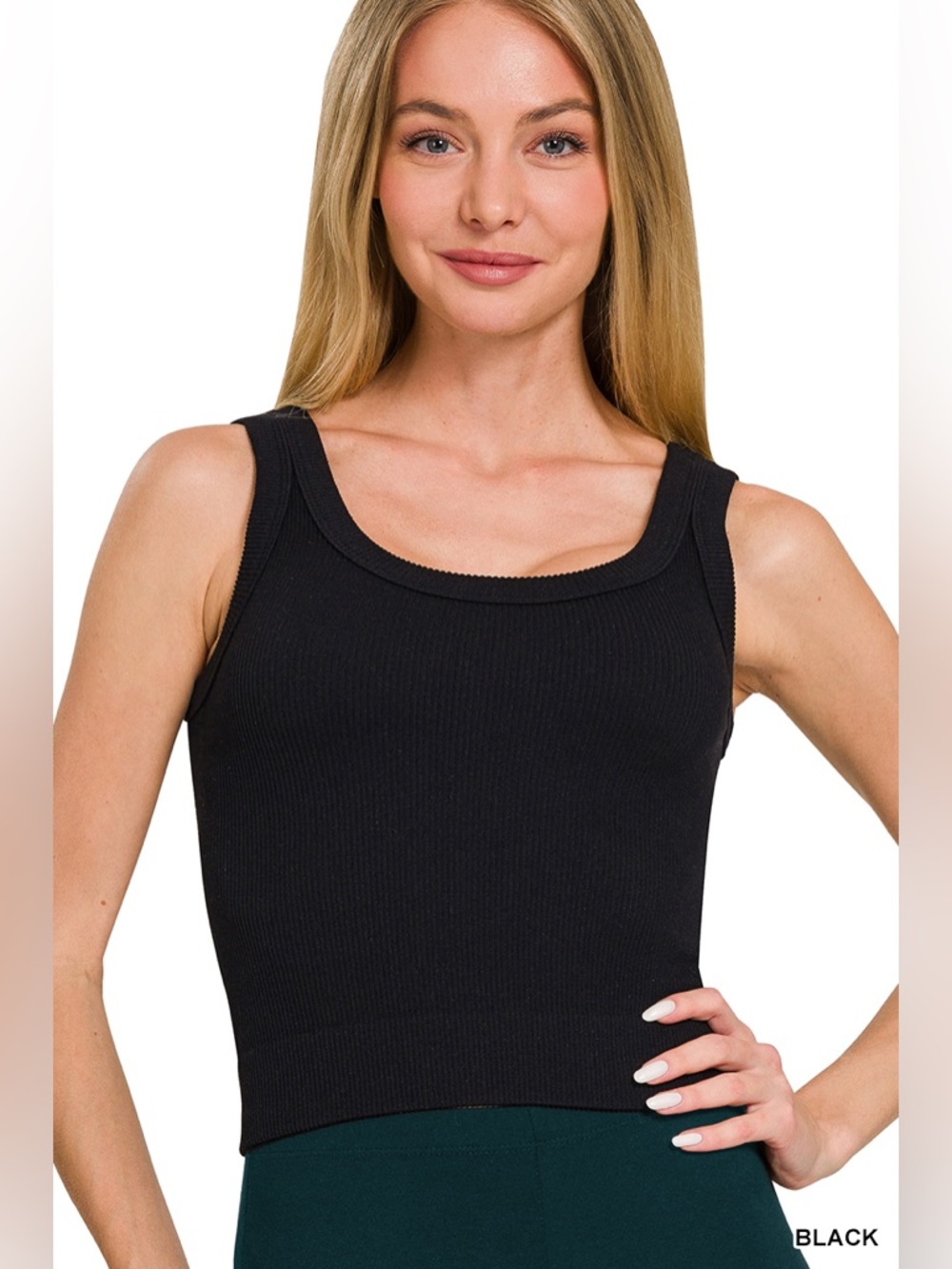 Zenana SEAMLESS RIBBED CROPPED SCOOP NECK TANK TOP